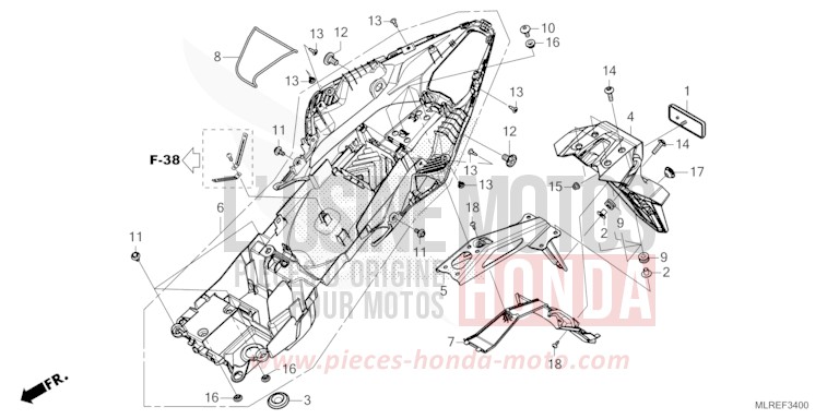GARDE-BOUE ARRIERE de Hornet 500 GRAND PRIX RED (R380) 2024